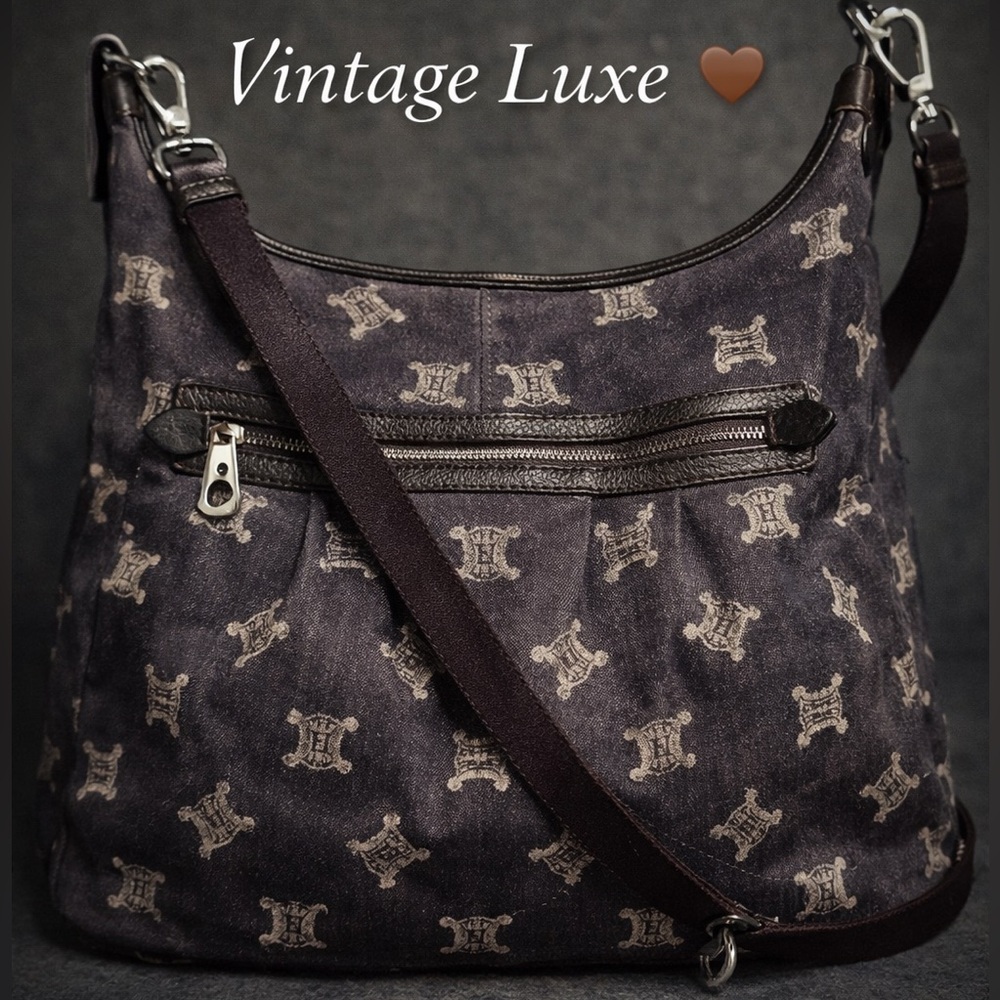 Celine Triomphe Denim Crossbody Bag | Vintage Logo | Italy